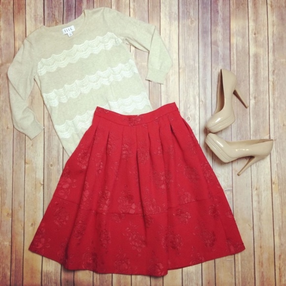 ELLE Sweater Lace 3/4 Sleeve Scoop Neck Oatmeal Large - Picture 1 of 3